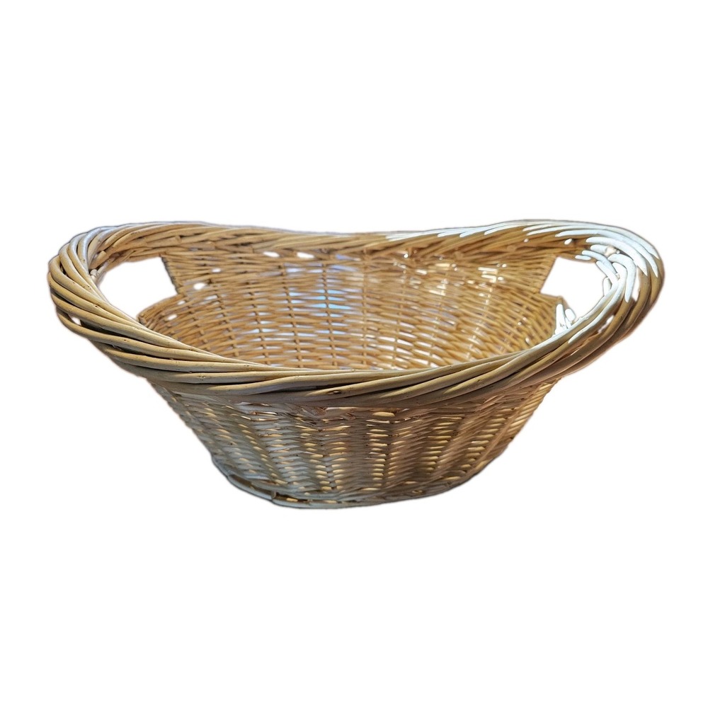 Vintage Large Woven Wicker Basket Oval With Handles 22"x 17"